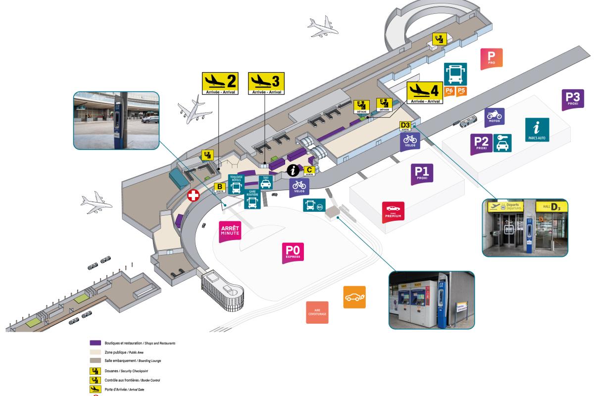 Plan bornes PMR Aéroport Toulouse